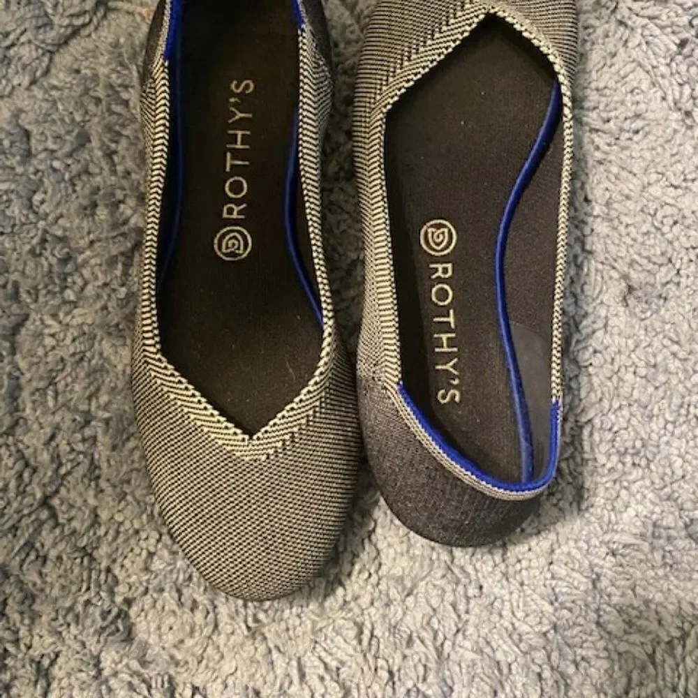 Rothy's Gray/Black Birdseye Round Toe Flats, size 10 1/2